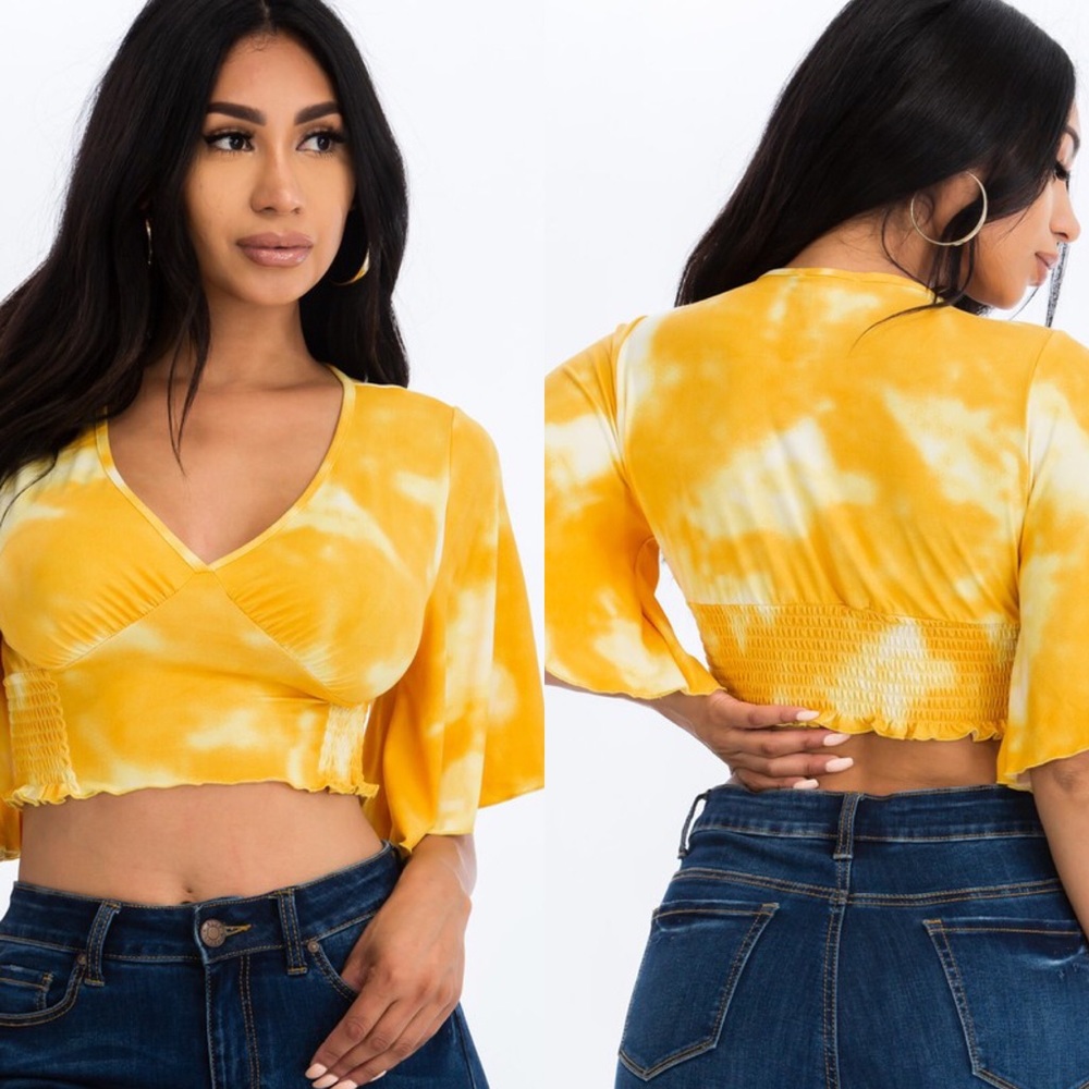 SUNSHINE YELLOW Tie Dye Cropped Top